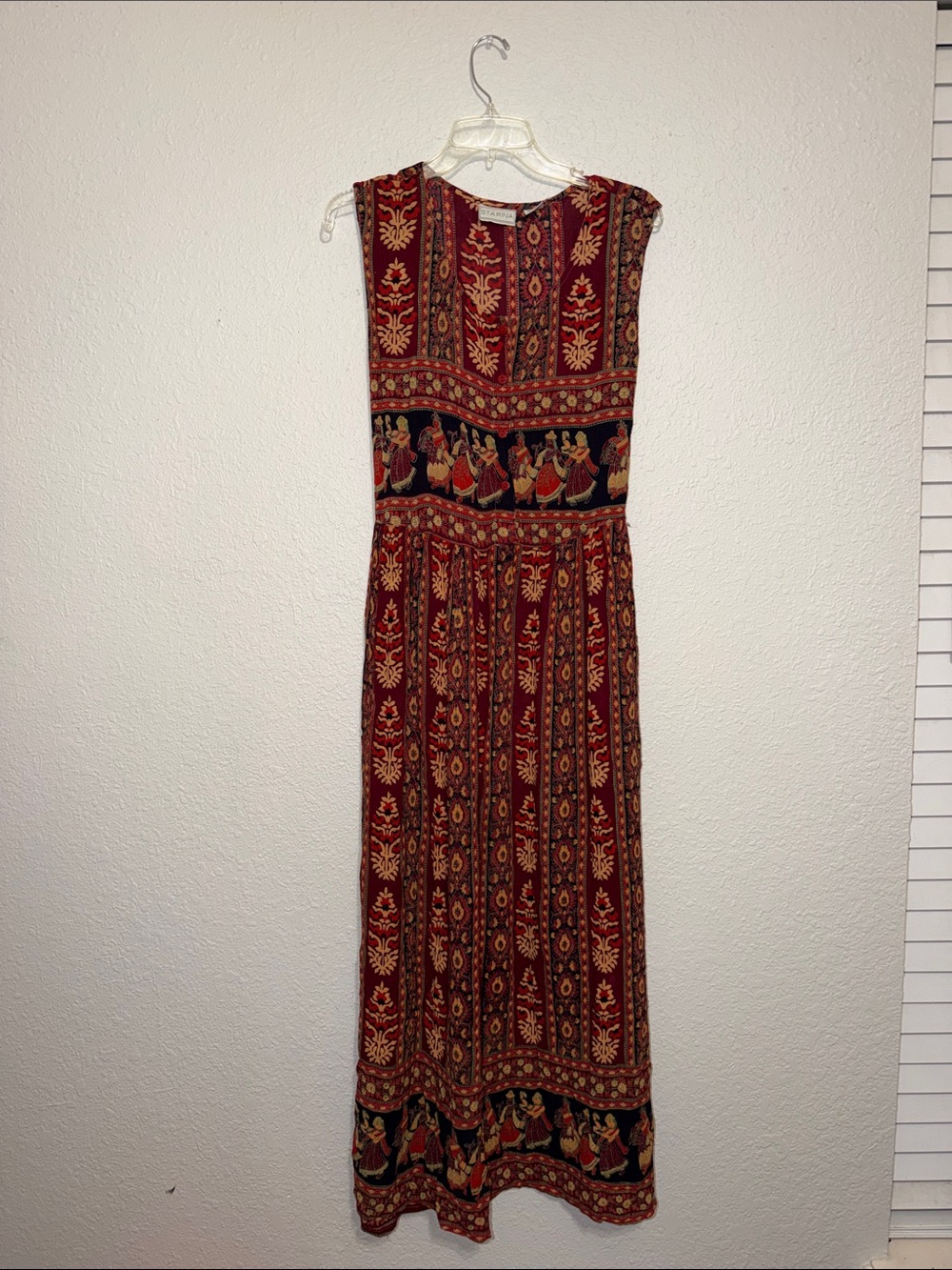 vintage Starina maxi dress bohemian ethnic floral sleeveless 90s